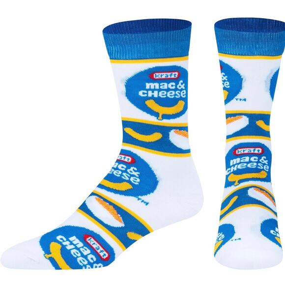 Odd Sox Unisex Kraft Mac and Cheese Novelty Crew Socks Retro Funny Blue Yellow - Picture 8 of 9